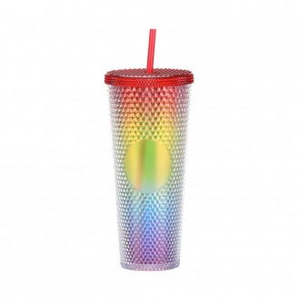 Gleamy Studded Double-Walled Tumbler with Lid and Straw -  Gradient, 710ml