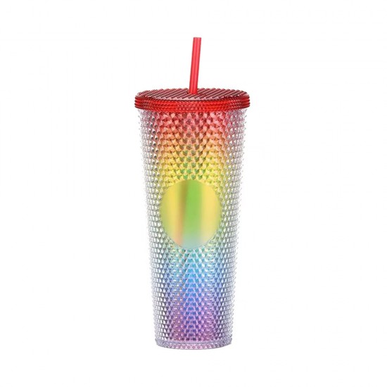 Gleamy Studded Double-Walled Tumbler with Lid and Straw -  Gradient, 710ml