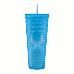 Gleamy Studded Double-Walled Tumbler with  Lid and Straw - Iridescent Blue  