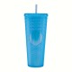 Gleamy Studded Double-Walled Tumbler with  Lid and Straw - Iridescent Blue  