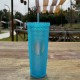 Gleamy Studded Double-Walled Tumbler with  Lid and Straw - Iridescent Blue  