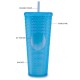 Gleamy Studded Double-Walled Tumbler with  Lid and Straw - Iridescent Blue  