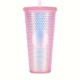 Gleamy Studded Double-Walled Tumbler with Lid and Straw - Iridescent Pink, 710ml