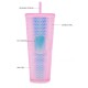 Gleamy Studded Double-Walled Tumbler with Lid and Straw - Iridescent Pink, 710ml