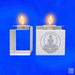 Zuri Buddha Design Cold Rolled Steel Candle Holder with Powder Coated White Finish