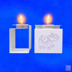 Zuri Elephant Design Cold Rolled Steel Candle Holder With Powder Coated White Finish