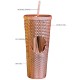 Gleamy Studded Double-Walled Tumbler with Lid and Straw - Iridescent Copper Coated, 710 ml