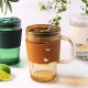 Diamond Glass Coffee Sipper Mug with leather grip - Brown