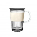 Diamond Borosilicate Glass Coffee Sipper Mug with leather grip, Cream