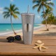 Gleamy Studded Double-Walled Tumbler with  Lid and Straw - Silver, 710 ml
