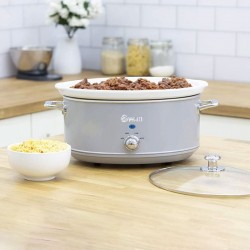 Swan Retro 6.5 Litre Slow Cooker, 3 Temperature Settings, Removable Ceramic Inner Pot, Power on Indication, Glass Lid, 120W, Grey