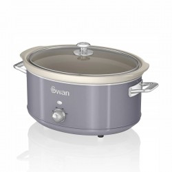 Swan Retro 6.5 Litre Slow Cooker, 3 Temperature Settings, Removable Ceramic Inner Pot, Power on Indication, Glass Lid, 120W, Grey