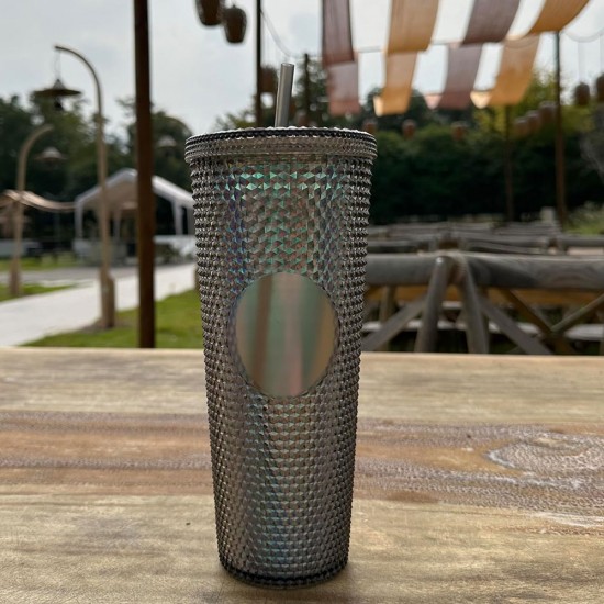 Gleamy Studded Double-Walled Tumbler with Lid and Straw - Iridescent Midnight Black, 710 ml Gleamy Studded Double-Walled Tumbler with Lid and Straw - Iridescent Midnight Black, 710 ml