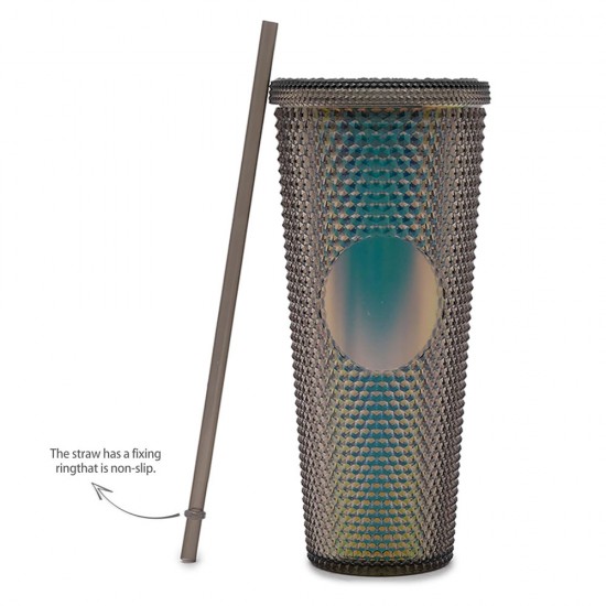 Gleamy Studded Double-Walled Tumbler with Lid and Straw - Iridescent Midnight Black, 710 ml Gleamy Studded Double-Walled Tumbler with Lid and Straw - Iridescent Midnight Black, 710 ml