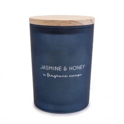 Candlelight Jasmine & Honey Glass Wax Filled Pot Candle with Wooden Lid - Honeysuckle Scent, 10.5cm