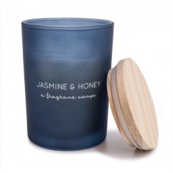 Candlelight Jasmine & Honey Glass Wax Filled Pot Candle with Wooden Lid - Honeysuckle Scent, 10.5cm