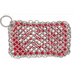 Lodge Chainmail Stainless Steel Scrubbing Pad with Silicone, Red