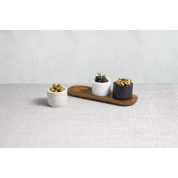 Artesà Dip bowls with Acacia wood tray, 3 Piece Serving Set, Marble, White/Grey/Black
