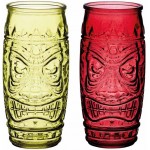 BarCraft Tiki Cocktail Glasses, 600 ml (1 Pint) - Red and Green (Set of 2)