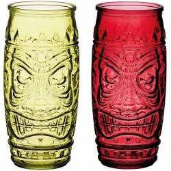 BarCraft Tiki Cocktail Glasses, 600 ml (1 Pint) - Red and Green (Set of 2)