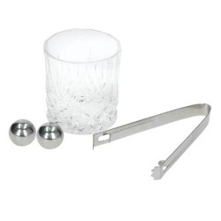 BarCraft Whiskey Gift Set - Glass, tongs and two whiskey balls
