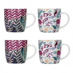 Kitchen Craft Barrel Mug Set, Exotic Floral Design, Set of 4