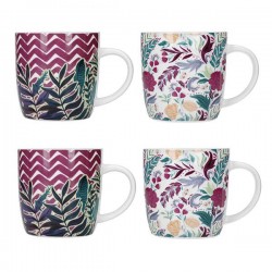 Kitchen Craft Barrel Mug Set, Exotic Floral Design, Set of 4