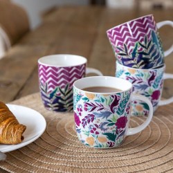 Kitchen Craft Barrel Mug Set, Exotic Floral Design, Set of 4