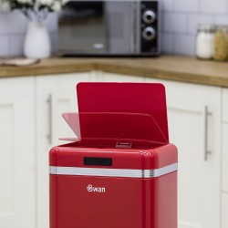 Swan Retro Square Automatic Sensor Bin with Infrared Technology, 45 Litre, Red