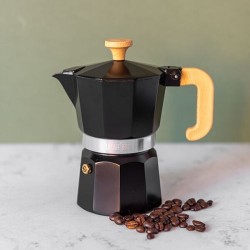 La Cafetiere Venice Aluminium Moka Pot Espresso Maker, 3 Cup, Black With Wood Effect Handle, 150ml