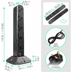 Duronic Extension Lead Tower Power Strip Cord Adaptor 10 Gang Way | Surge & Spike Protector