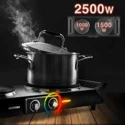 Duronic Portable Electric Hot Plate Hob Cooktop Double Boiling Ring Cooker 2500W Black Table Top Hotplate (1500W & 1000W) with Handles