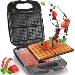 Duronic Waffle Maker | Deep Fill 4 Waffle Iron | Detachable Non-Stick Cooking Plates | 1200W | Easy Clean | Automatic Temperature Control | Make Homemade Belgian Waffles for Breakfast/Dessert