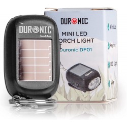 Duronic Keyring LED Torch | Pocket Flashlight | 2-Way Charging: Wind Up and Solar Panel No Batteries Needed