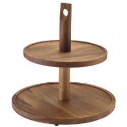 Neville Genware Acacia Wood Two Tier Cake Stand