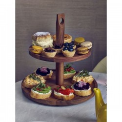 Neville Genware Acacia Wood Two Tier Cake Stand