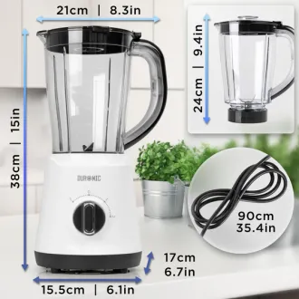 Duronic Jug Blender BPA Free 1.5L Smoothie Maker for Ice Slushies Protein Shakes Baby Food & Soups 500W Electric Blenders with Removable Blades Soup Makers with Pulse - 1Year Warranty