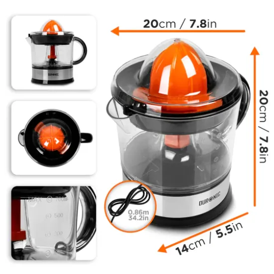 Shop quality Duronic Electric Citrus Juicer Lemon Juicer Citrus Press with Adjustable Pulp Filter Fresh Orange Juice Maker Extractor for Lemons, Limes etc With 2 Sized Juicing Cones - 1 Year Warranty in Kenya from vituzote.com Shop in-store or online and 