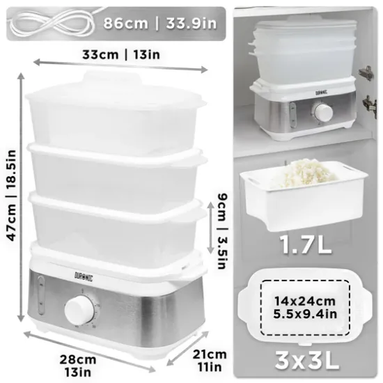 Duronic 3 Tier Food Steamer FS95 Electric Veggie Steamers for Food Cooking Kitchen Steamer for Eggs Rice Meat Momos & Steaming Fish Baby Food Steamer Steam Cooker 9L Steamer Pot-1YR Warranty, FS95 Shop quality Duronic 3 Tier Food Steamer FS95 Electric Veggie Steamers for Food Cooking Kitchen Steamer for Eggs Rice Meat Momos & Steaming Fish Baby Food Steamer Steam Cooker 9L Steamer Pot-1YR Warranty in Kenya from vituzote.com Shop in-store or onl