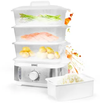 Duronic 3 Tier Food Steamer FS95 Electric Veggie Steamers for Food Cooking Kitchen Steamer for Eggs Rice Meat Momos & Steaming Fish Baby Food Steamer Steam Cooker 9L Steamer Pot-1YR Warranty