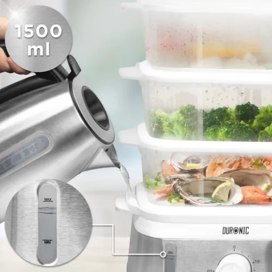 Duronic 3 Tier Food Steamer FS95 Electric Veggie Steamers for Food Cooking Kitchen Steamer for Eggs Rice Meat Momos & Steaming Fish Baby Food Steamer Steam Cooker 9L Steamer Pot-1YR Warranty, FS95 Shop quality Duronic 3 Tier Food Steamer FS95 Electric Veggie Steamers for Food Cooking Kitchen Steamer for Eggs Rice Meat Momos & Steaming Fish Baby Food Steamer Steam Cooker 9L Steamer Pot-1YR Warranty in Kenya from vituzote.com Shop in-store or onl