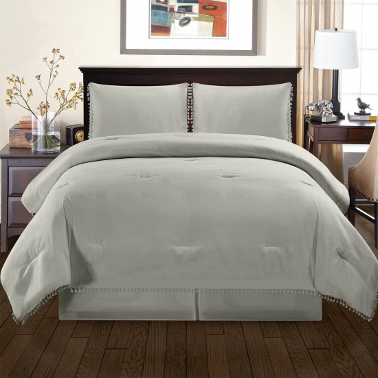 Shop quality Superior Pom-Pom Fringe Comforter Set with Pillow Shams, Luxurious & Soft Brushed Microfiber, Wrinkle Resistant, Full/Queen, Grey in Kenya from vituzote.com Shop in-store or online and get countrywide delivery!