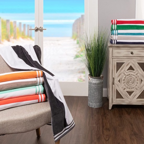 Cabana Stripe Oversized Cotton Beach Towel, Set Of 2, Dark Green