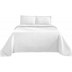Superior 100% Cotton Basketweave 3-Piece Bedspread with Pillow Shams, White, King