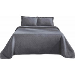 Superior 100% Cotton Basketweave 3-Piece Bedspread with Pillow Shams- Queen, Grey