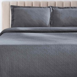 Superior 100% Cotton Basketweave 3-Piece Bedspread with Pillow Shams- King, Silver
