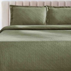 Superior 100% Cotton Basketweave 3-Piece Bedspread with Pillow Shams- Queen, Sage
