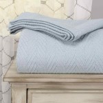 Superior Cotton Thermal Blanket - All-Season Oversized Throw, Woven Blanket with Herringbone Weave Pattern, Light Blue, Twin/Twin XL