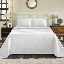 Superior 100% Cotton Basketweave 3-Piece Bedspread with Pillow Shams, White, Queen