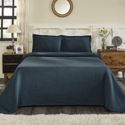 Superior 100% Cotton Basketweave 3-Piece Bedspread with Pillow Shams, Queen, Deep Sea